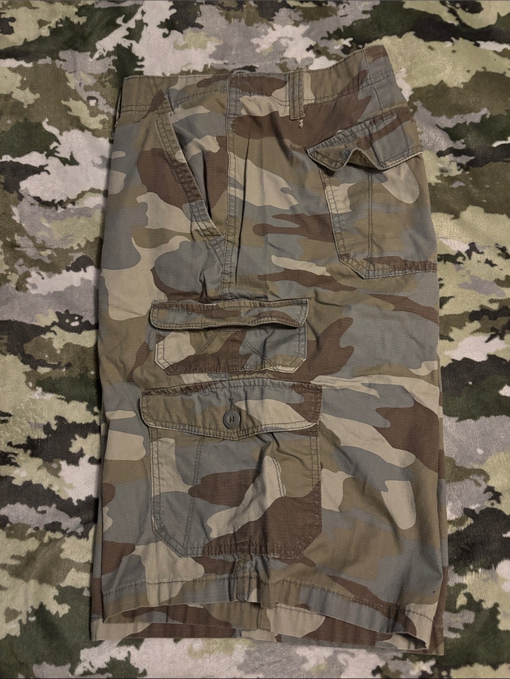 Plugg Men's Camo Shorts in Olive, Tan & Gray